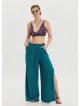 Zipper Detailed Pocket Petrol Women's High Waist Trousers 4640
